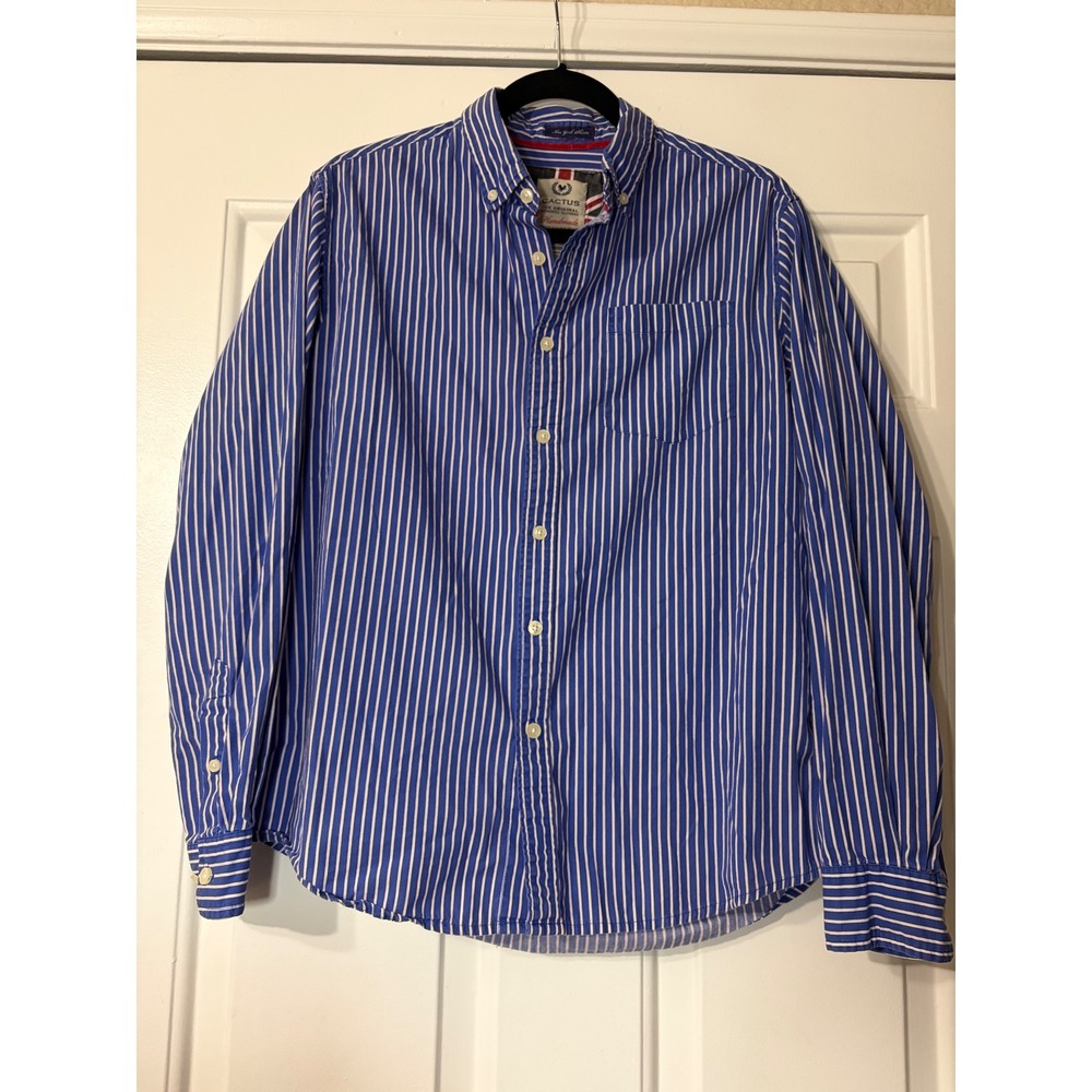 Cactus || Button Down Shirt || M || Blue Striped Handmade || Cotton